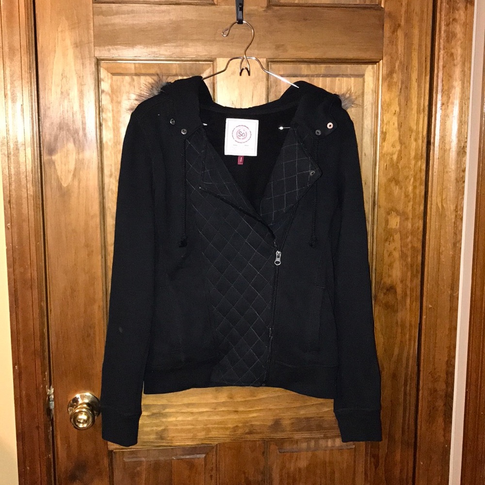 Black Jacket w/ hood trimmed with fur